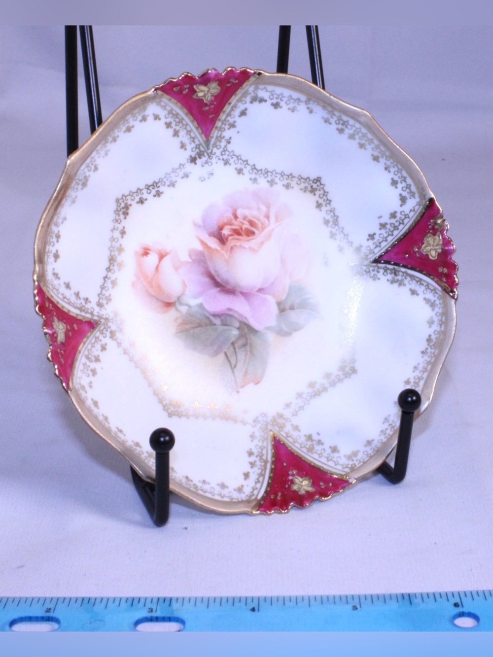 1900 Antique RS Prussia porcelain bowl - pink rose gold gilded